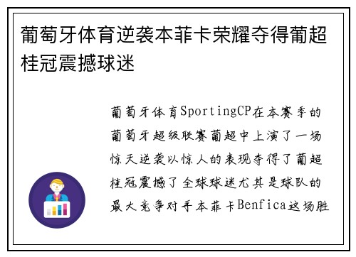 葡萄牙体育逆袭本菲卡荣耀夺得葡超桂冠震撼球迷 葡萄牙体育逆袭本菲卡荣耀夺得葡超桂冠震撼球迷